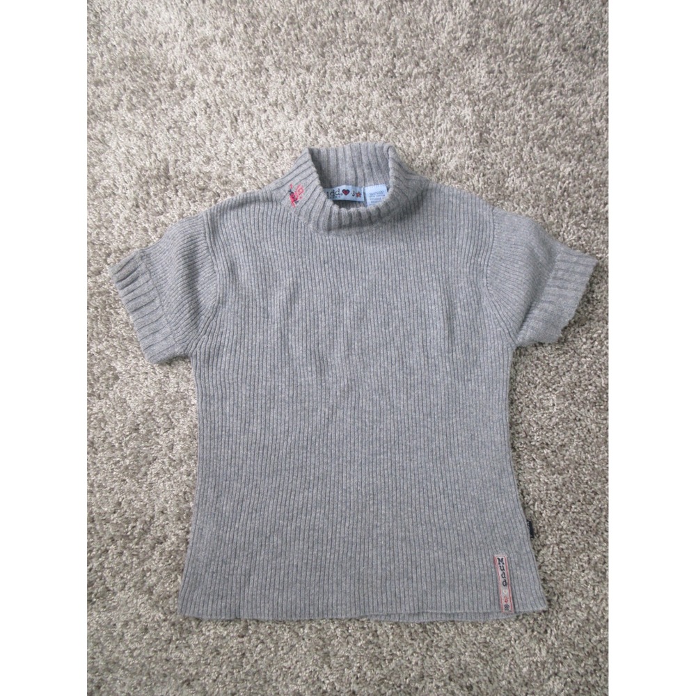 Mudd Vintage Y2K Gray Ribbed Short Sleeve Mock Neck Sweater Kids Size M 10-12